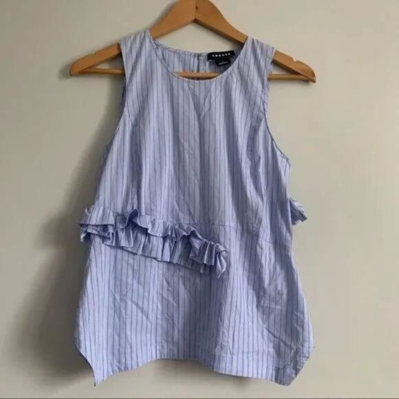 Trouve blue stripes asymmetrical ruffles trapeze blue sleeveless tank top Small - Picture 3 of 6